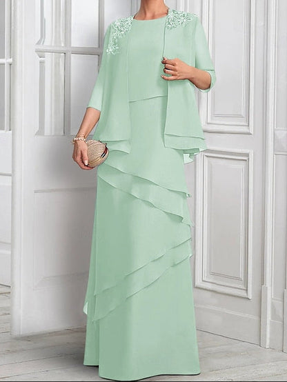 Formal Piece A-Line Elegant Two Bride Suit the of Mother Dress