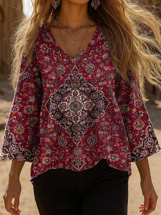 Women's Blouse Linen Like Breathable Lightweight Graphic