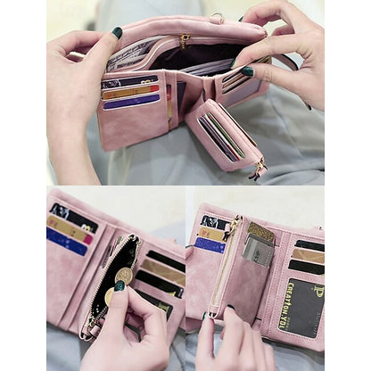 with Leather Women's Wrist Strap Faux Pink Wallet –