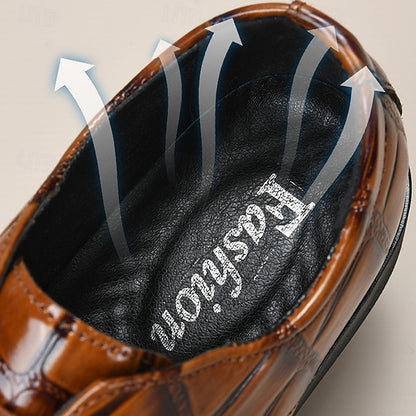 Brown Men's Crocodile-Pattern Leather Shoes