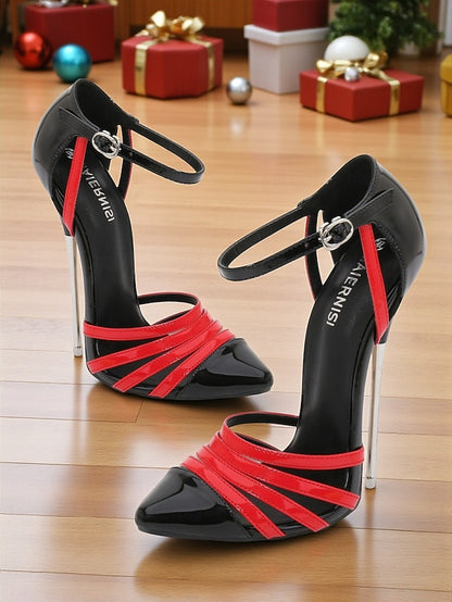 Patent Leather - Stiletto Black Women's Heels Red and