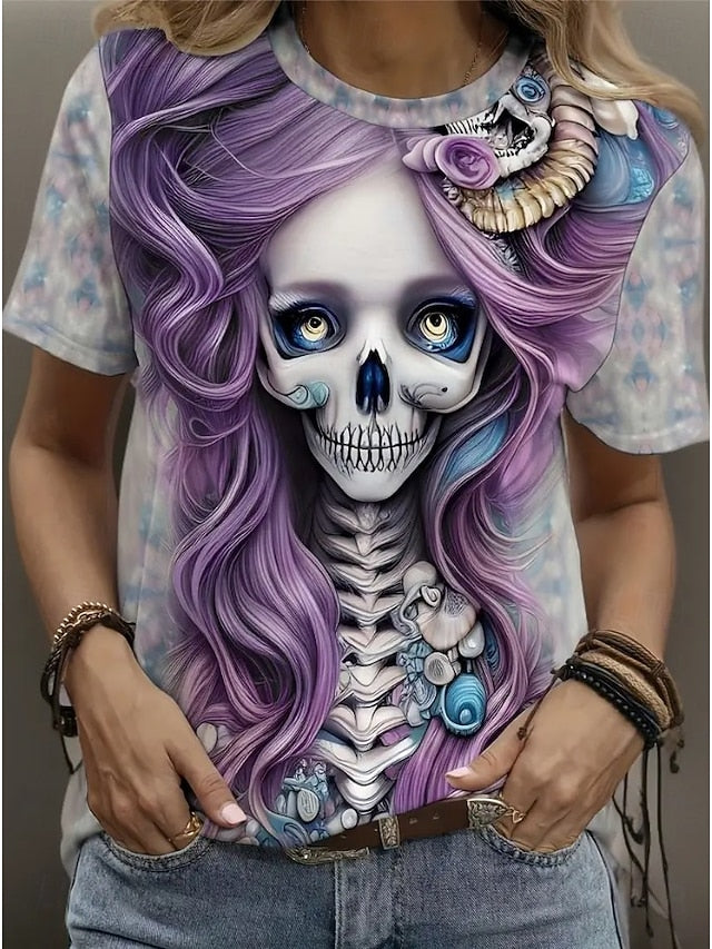 Women's T Shirt Skulls Floral Graphic Vintage Stylish