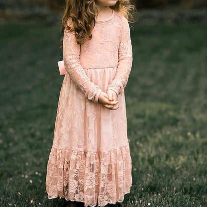 Girls' Solid Kids Colored Flower Long Dress Girl