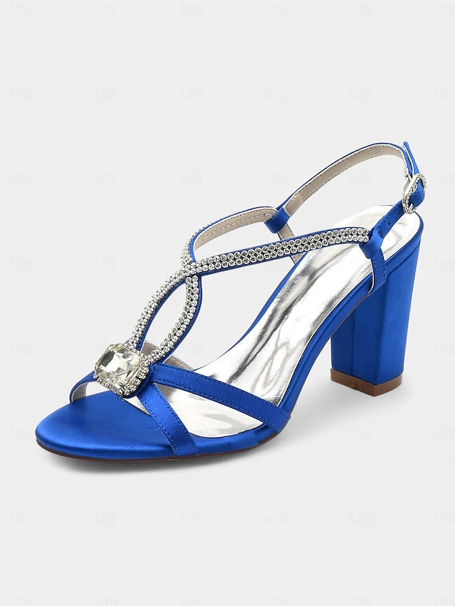 Rhinestone Sandals Blue Royal Satin – Elegant Women's