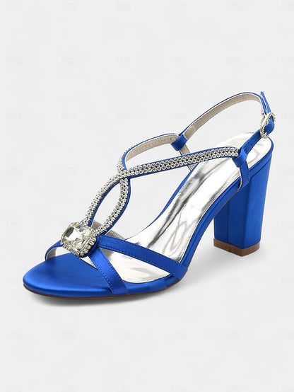 Rhinestone Sandals Blue Royal Satin – Elegant Women's