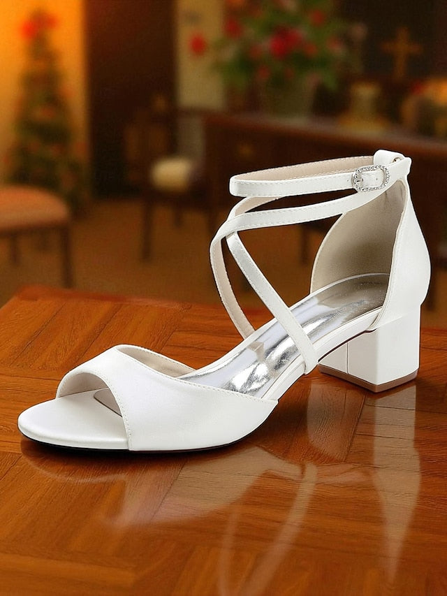 Strap Elegant Block - Satin Sandals with Ankle Women's Heel