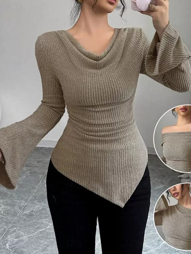 Women's Blouse Ruched Solid Color Elegant Stylish Basic