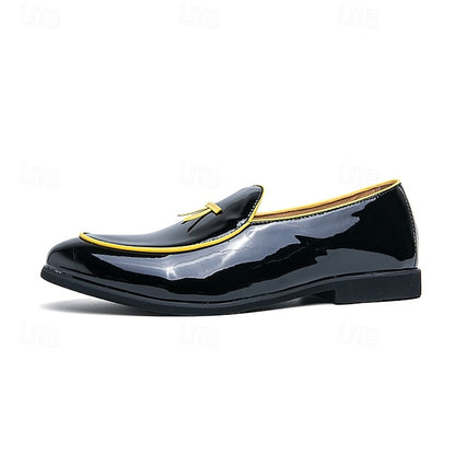 Patent Faux with Trim Loafers Yellow Men's Leather Black