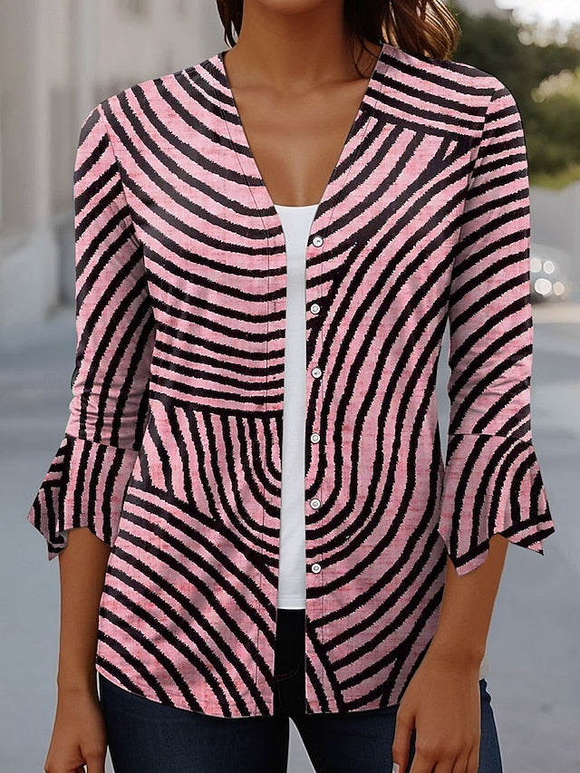 Women's T Shirt Ruffle Buttons Graphic Geometric Elegant