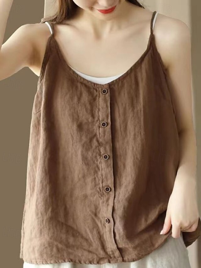 Tank Women's Shirts Blouse Top Linen Cotton Camisole