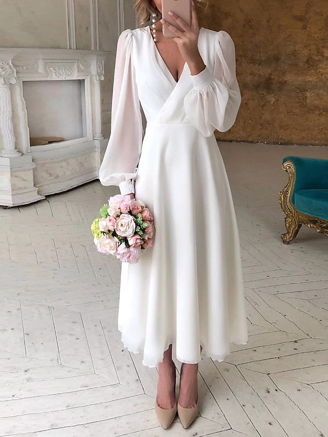 A-Line Ankle Length Little White Dress Party Dresses Bridal
