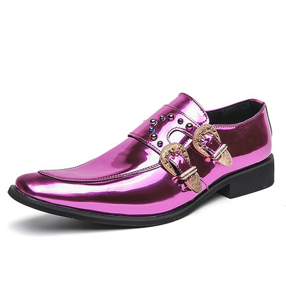 Metallic Loafers – Men's Fashion Shoes Pink Buckle