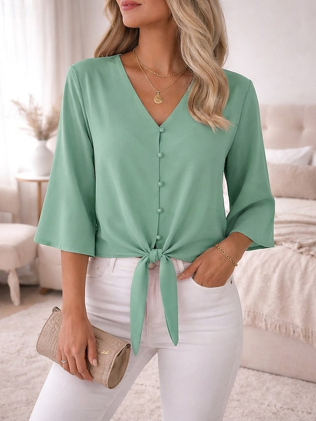 Easter Women's Summer Tops Solid Color Plain Elegant
