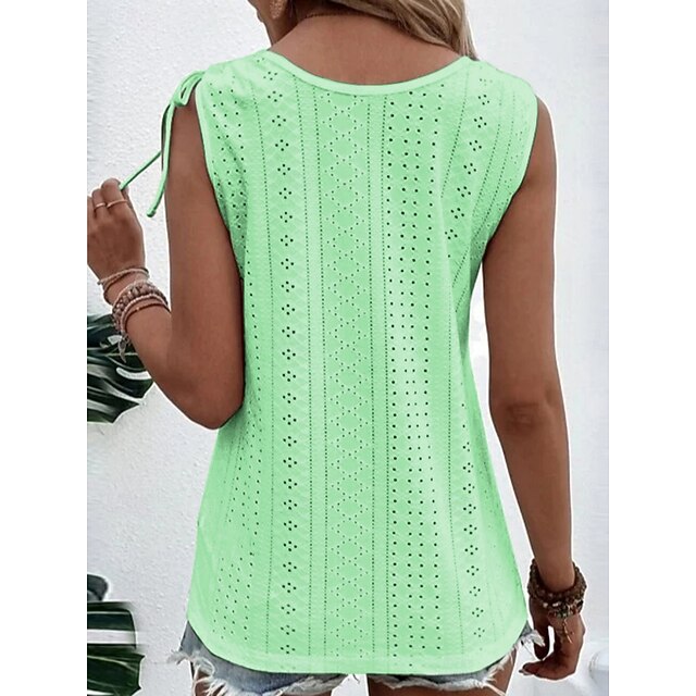 Women's Tank Top Eyelet Buttons Plain Fashion Stylish