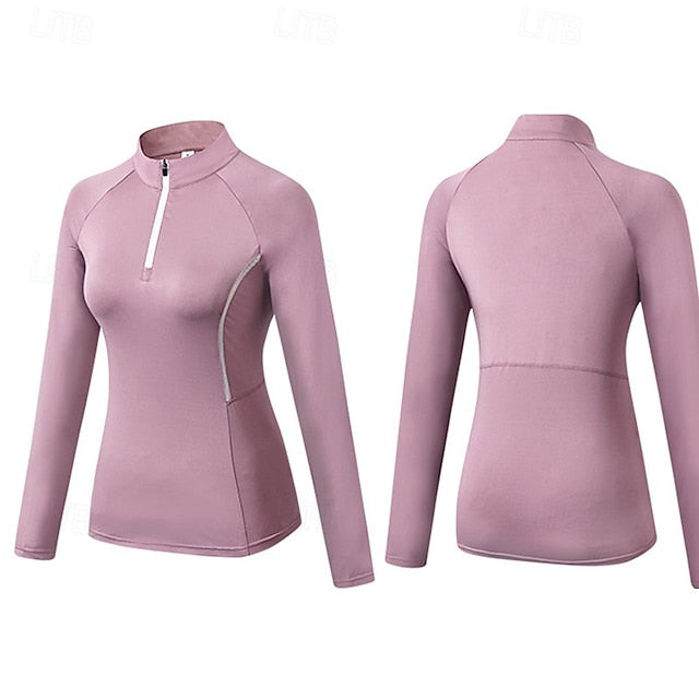 Women's Running T-Shirt Zipper Long Sleeve Zip Top Casual