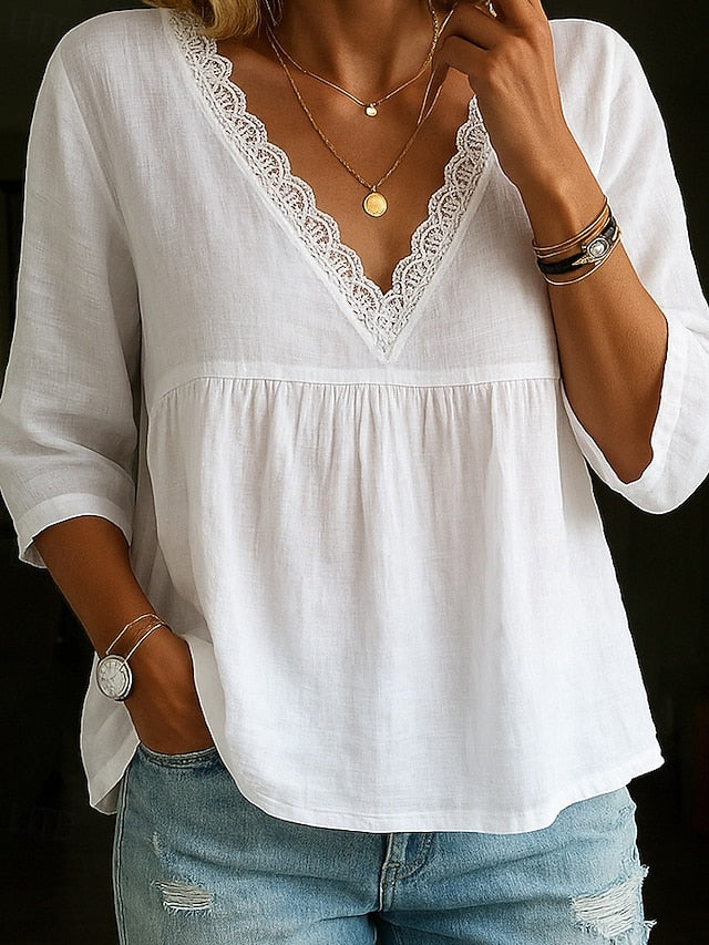 Women's Shirt Blouse Patchwork Plain Modern Casual Long