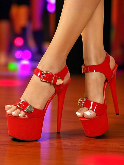 Patent Gold Buckle Platform Heels White Women's High with