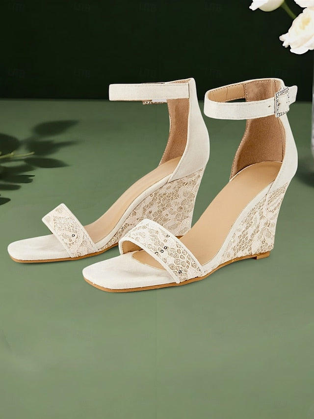 White Heel Women Lace Stylish Sandals for – Strap Wedge Ankle