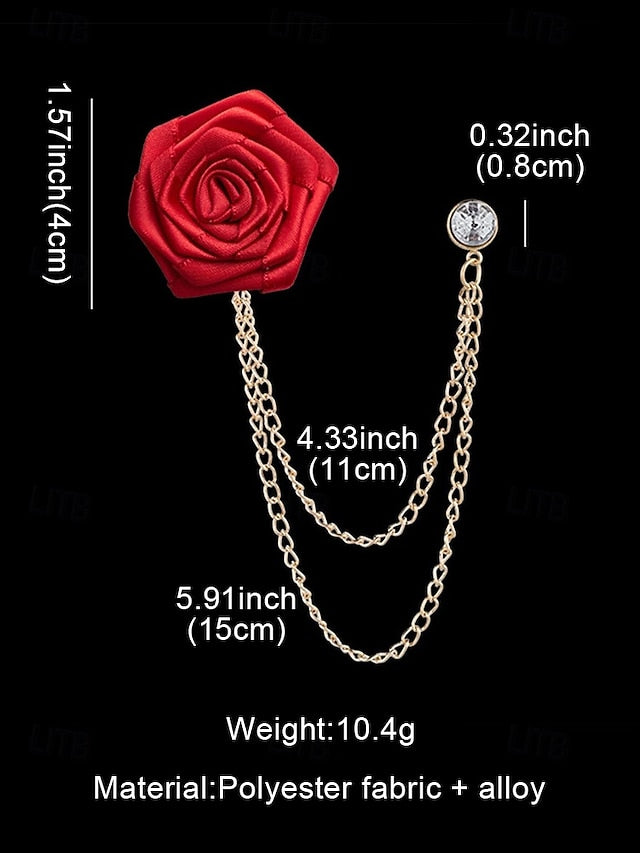 Lapel Elegant Pin – Red Men's Chain with Gold Rose