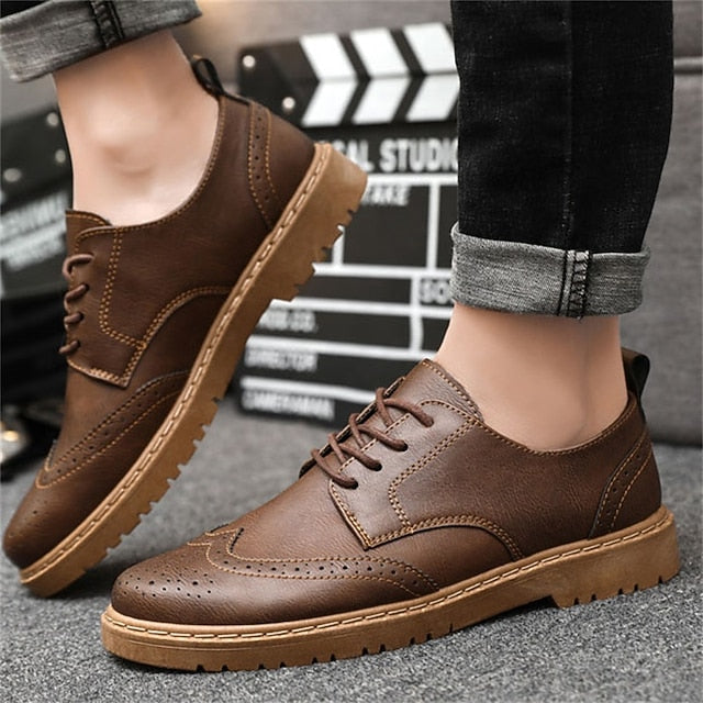 Men's Black Brogue Shoes Oxford – Leather Classic Faux