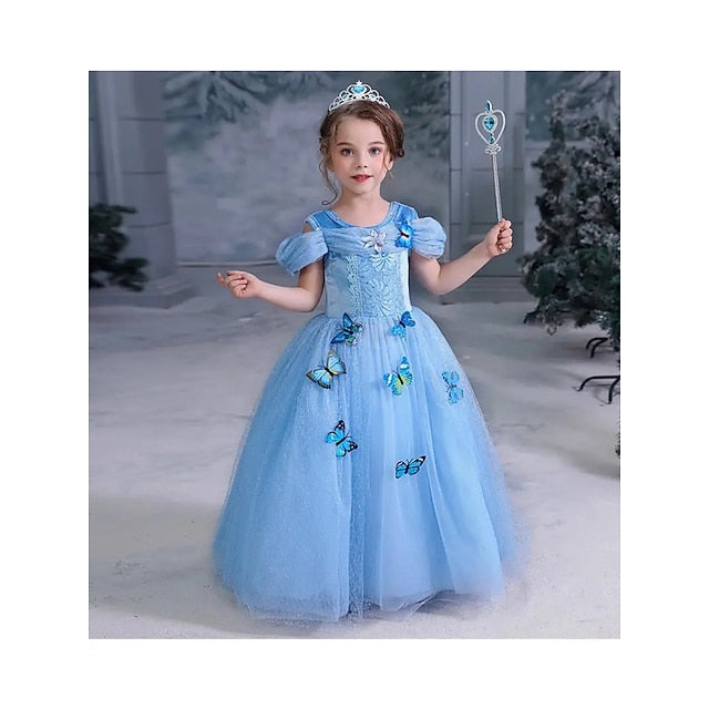 Girl Elsa Party Costume Tulle Theme Princess Frozen Flower Dress