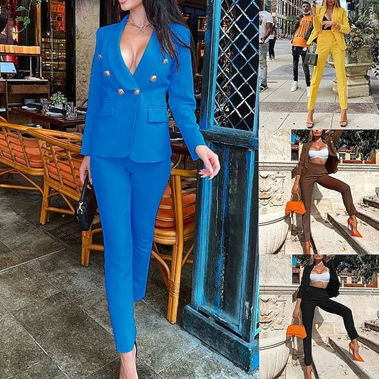 Women's Pants Sets Blazer Suits Long Sleeve Shirt Collar