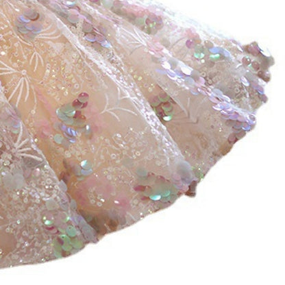 Solid Sleeve Color Kids Short Girls' Party Dress