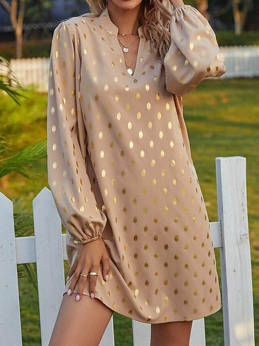 Women's Polka Dot Print Notched Neck Mini Dress Stylish
