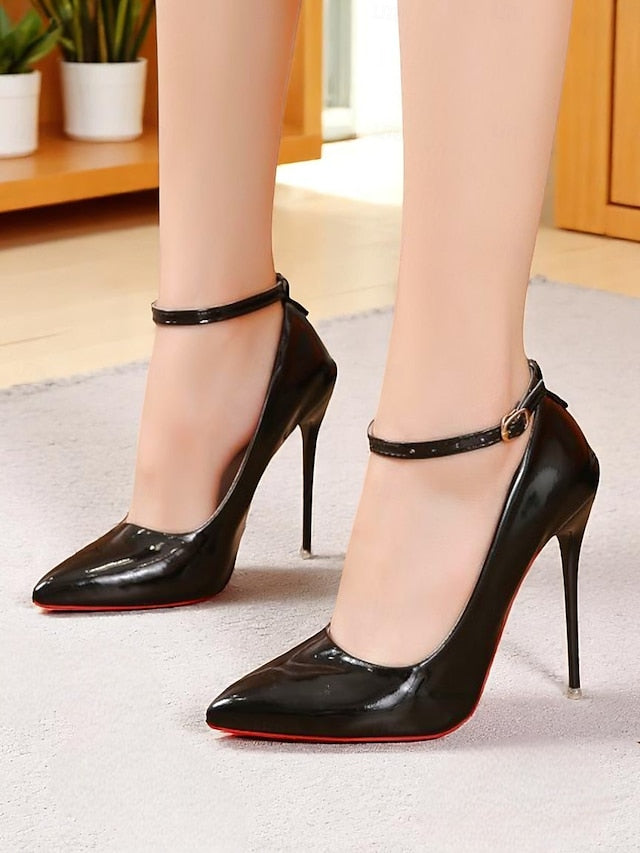 Stiletto Ankle with Women's Leather Heels Patent Black