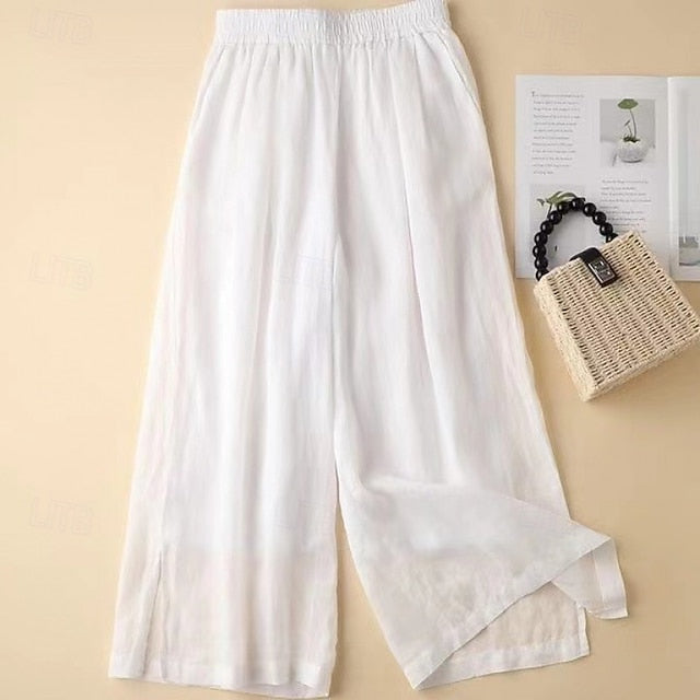 Women's Cotton Linen Pants Wide Leg Chinos Vacation