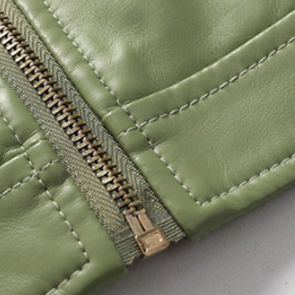 Comfortable Zipper Faux Women's Leather Jacket Pocket