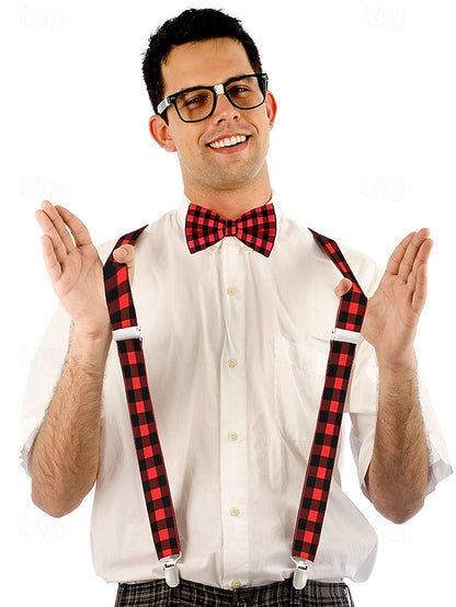Set Suspender Plaid Adjustable Bow and Men's Christmas Tie