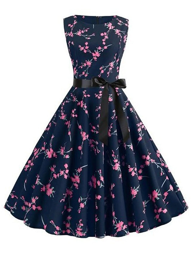 Women's Ruched Print Vintage Dress Midi Dress Polyester