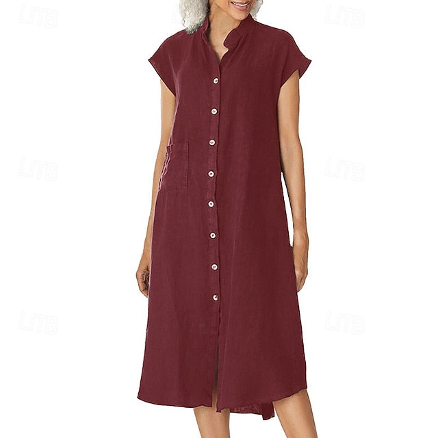 Women's Midi Dress Casual Dress Cotton Linen Dress Elegant