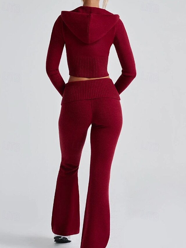 Women's Pants Sets Bolero Top Long Sleeve Hooded Plain