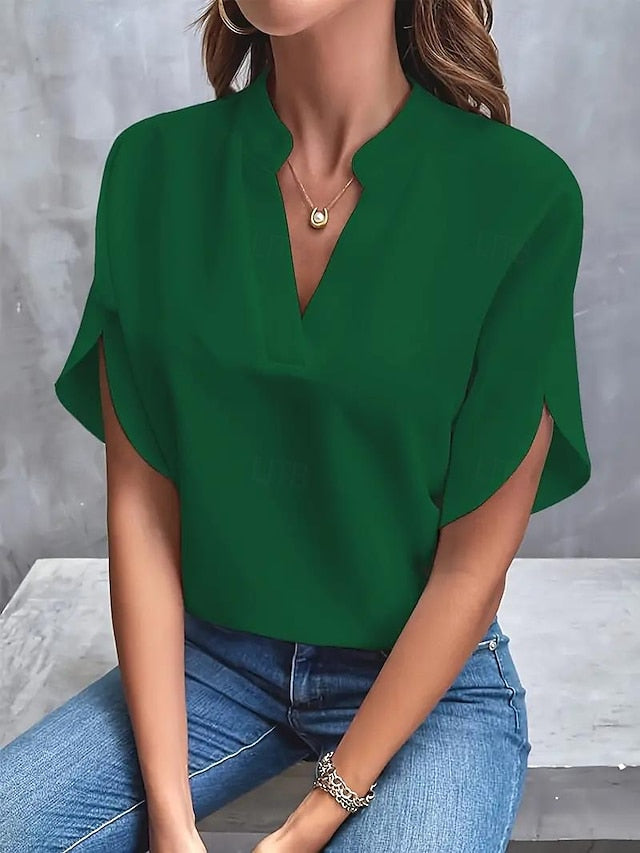 Blouse Dressy Tops Women's Black White Yellow Solid / Plain