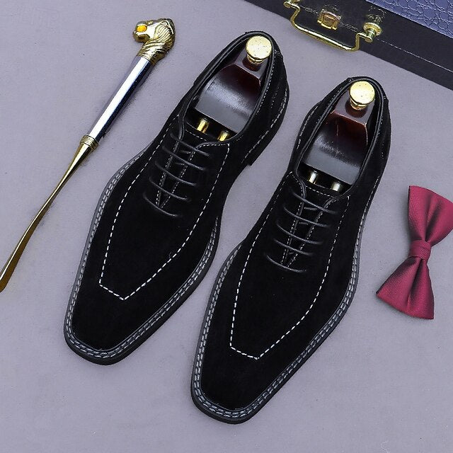 Cowhide Suede Derby Genuine Men's Shoes Leather - Classic
