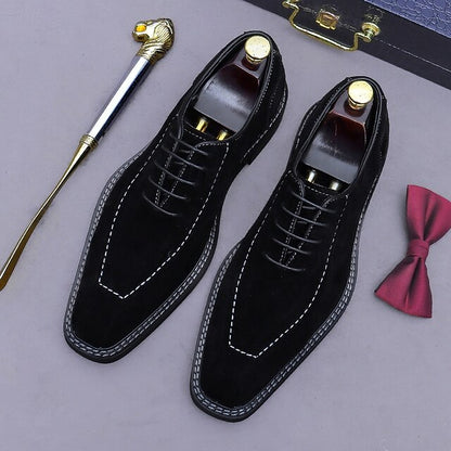 Cowhide Suede Derby Genuine Men's Shoes Leather - Classic