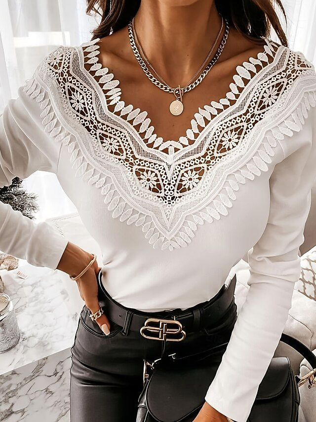 Women's T Shirt Patchwork Embroidered Eyelet Graphic