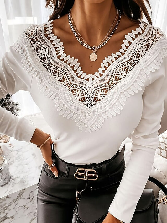 Women's T Shirt Patchwork Embroidered Eyelet Graphic