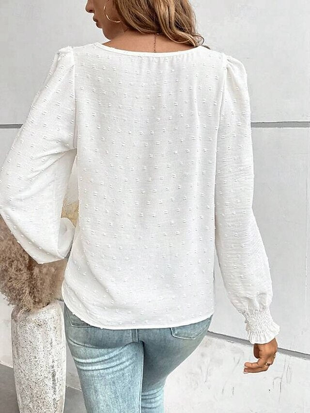 Women's Popover Shirt Casual Shirt Blouse Lace Patchwork