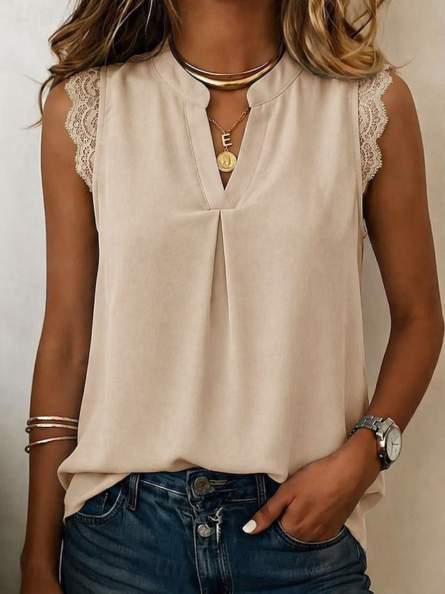 Women's Lace Shirt Blouse Chiffon Tops Patchwork Plain