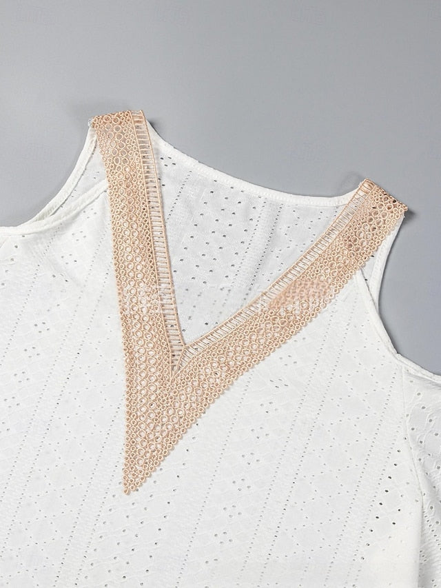 Women's Blouse Lace Patchwork Solid Color Stylish Casual