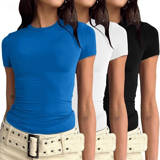 Multi Packs 3pcs Female Crew Neck Short Sleeve Black+white+grey
