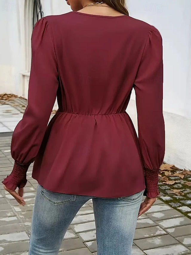 Women's Blouse Dressy Tops Ruched Lace up Tunic Solid Color