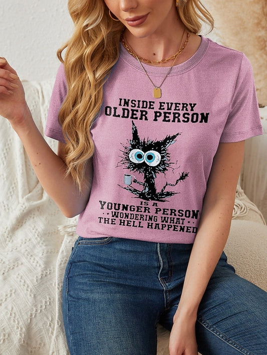 Women's T Shirt Print Cat Casual Short Sleeve Round Neck