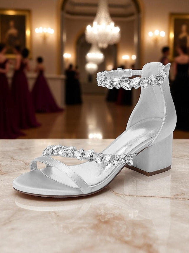 Satin Heel Block Sandals - Purple Women's Crystal