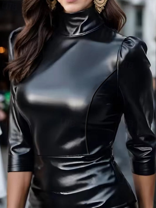 Women's Blouse Tight Tops Solid Color Stylish Casual Long