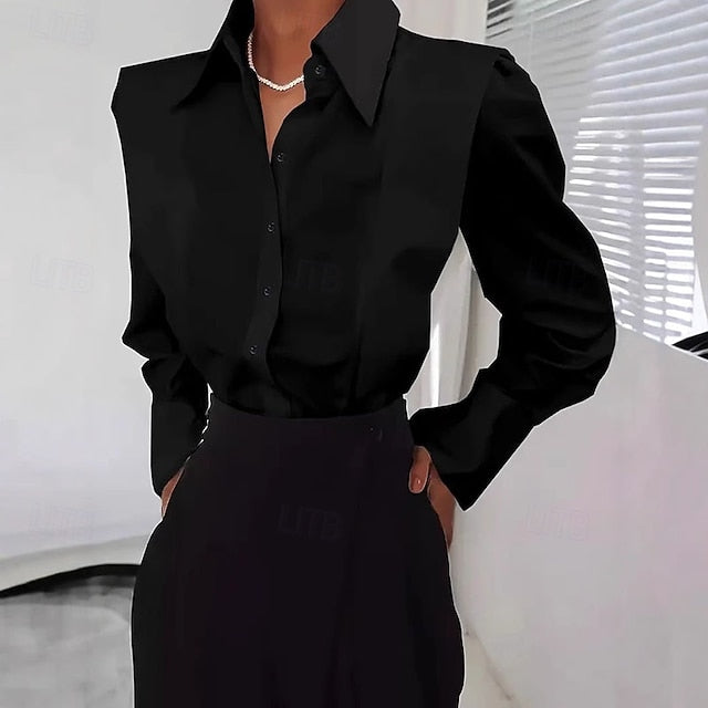 Women's Long Sleeve Blouse Shirt Elegant Button-up Collar