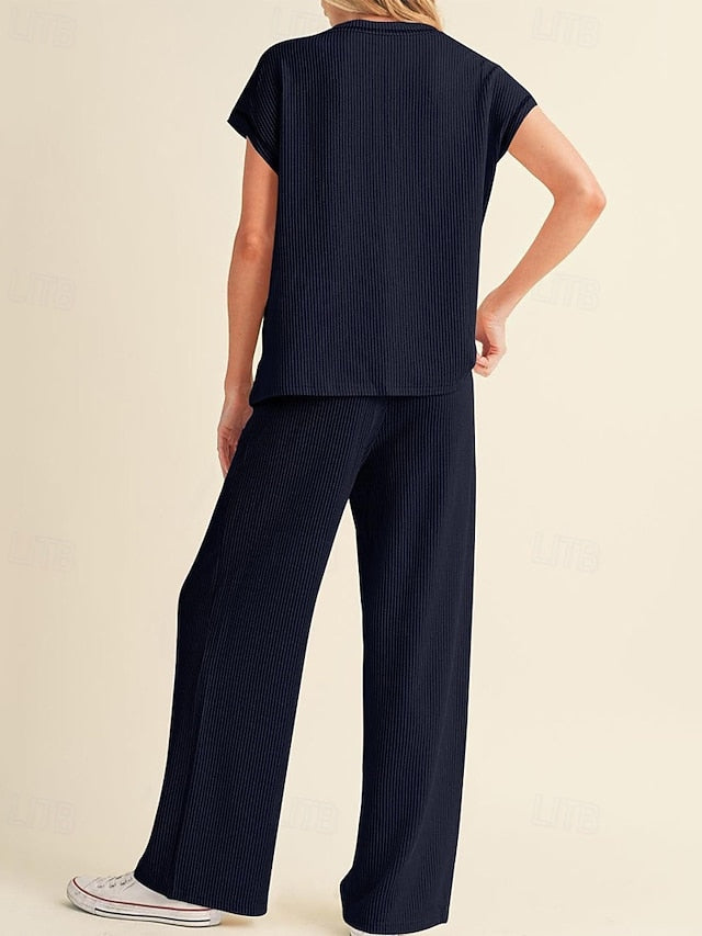 Women's Pants Sets Bolero Top Short Sleeve Crew Neck Plain